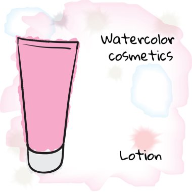 Sulu Boya kozmetik. Suluboya losyonu şişesi üzerinde arka plan bulanık