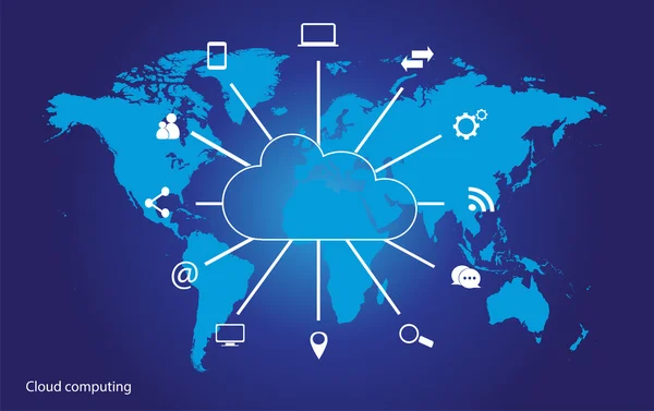 Concetto di cloud computing con interfaccia mappa del mondo — Vettoriale Stock