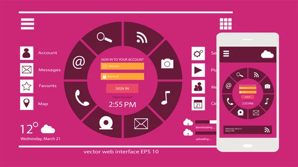 Mobiel gebruikersinterface en web ontwerp vector roze kleur — Stockvector