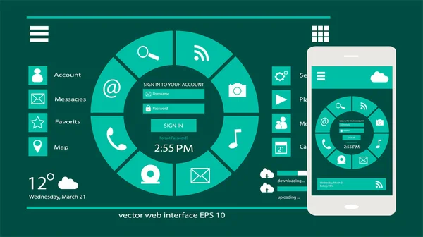 Interface de usuário móvel e web design vetor verde neon cor — Vetor de Stock