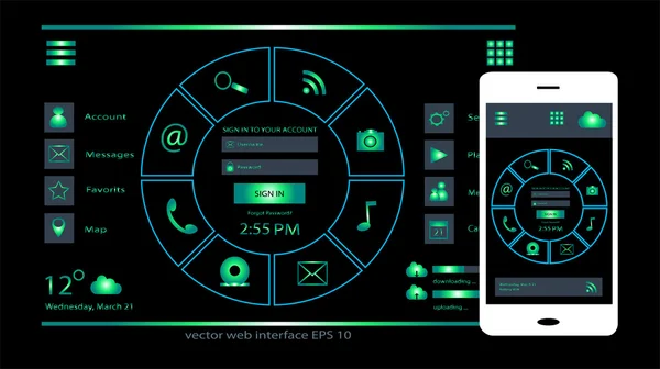 モバイル ユーザー インターフェイスと web デザインのベクトルのネオン色 — ストックベクタ