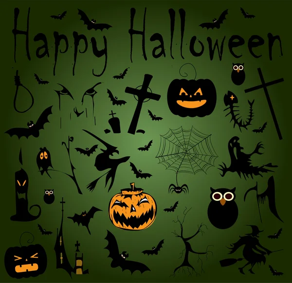 Feliz fundo de Halloween com ícones de Halloween feliz — Vetor de Stock