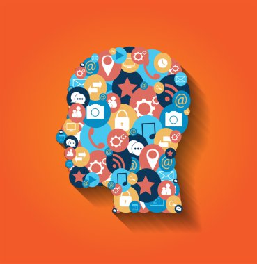 Sosyal Medya simgeler düz tasarımı ile insan kafası