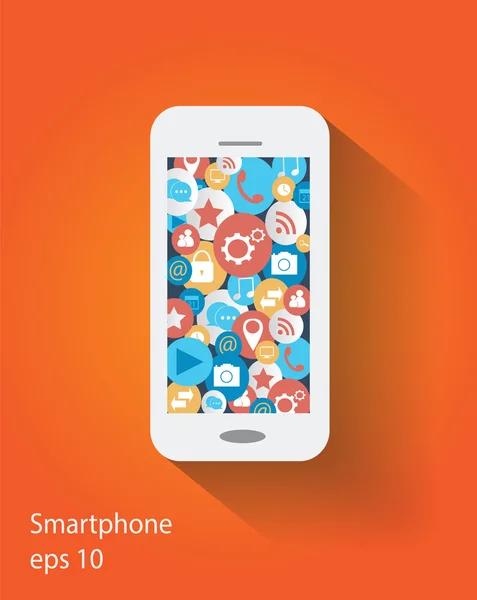 Smartphone pictogram met social media iconen vector plat ontwerp — Stockvector