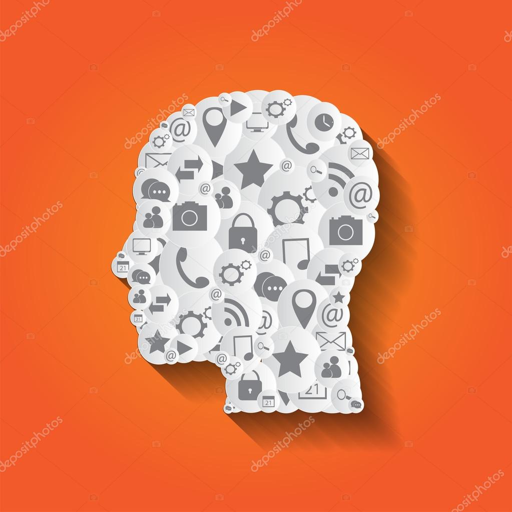 Human Head with social media icons flat design