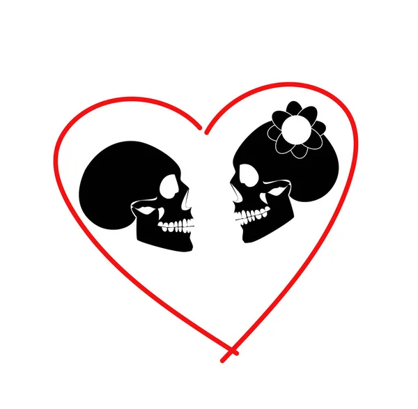 Crâne Icône Mariage Couple Fond Dans Coeur — Image vectorielle