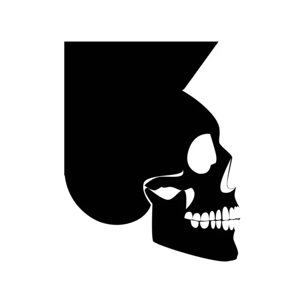モホークと頭蓋骨のアイコンのロゴ サイドビュー パンクロック80の黒いシルエット ベクターイラスト — ストックベクタ