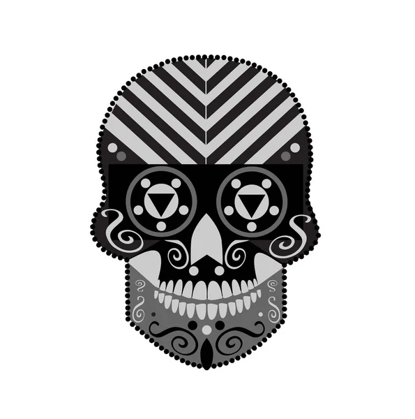 Icono Cráneo Negro Con Detalles Geométricos Aislados Sobre Fondo Blanco — Archivo Imágenes Vectoriales