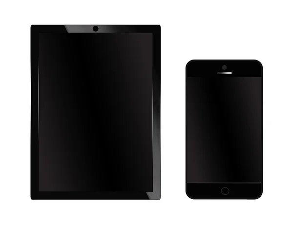 Tablet pc nero con smart phone nero — Foto Stock