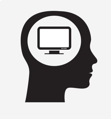Human head silhouettes with computer in the brain clipart