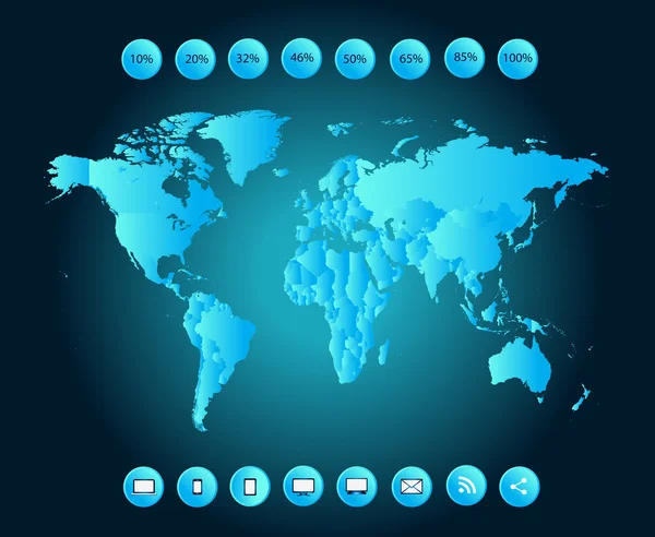 Informatique éléments infographiques carte du monde vectoriel illustration couleur — Image vectorielle