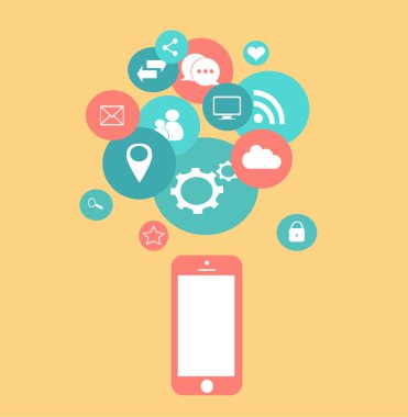 Sosyal Medya Icons kırmızı, vektör eps 10 ile düz hareket eden telefon vektör