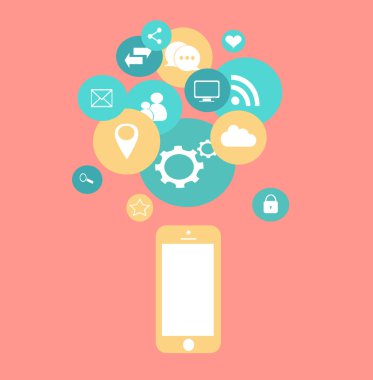 Sosyal Medya Icons kırmızı, vektör eps 10 ile düz hareket eden telefon vektör