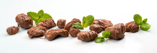 homemade chocolate candy with mint and prunes