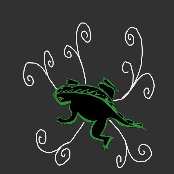 Чорно Зелена Жаба Ящірки Темному Фоні — стокове фото