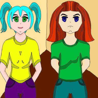 Odadaki iki kız arkalarında bir şey saklıyor.