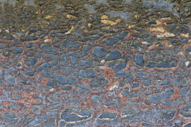 Eski model siyah resim paslı metal duvar üzerine soyulmuş