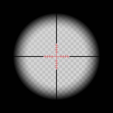 Şeffaf bir arkaplanda optik görüş. Kırmızı çizgileri olan yuvarlak bir hedef nesne. Gecelik kavramı 3D.Vector gerçekçi.. 