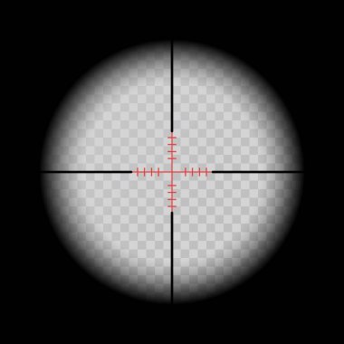 Şeffaf bir arkaplanda optik görüş. Kırmızı çizgileri olan yuvarlak bir hedef nesne. Gecelik kavramı 3D.Vector gerçekçi.. 