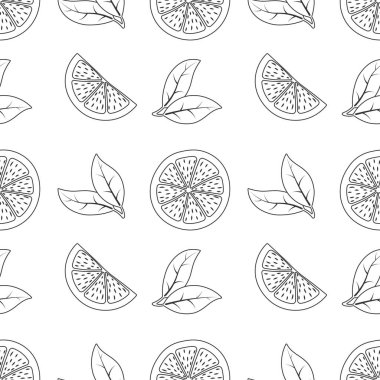 Limon dilimlerinin sonsuz tek renkli dokusu. Paketleme, amblemler, etiketler, ambalajlar için vektör çizimi. Tekrarlayan vektör dokusu.
