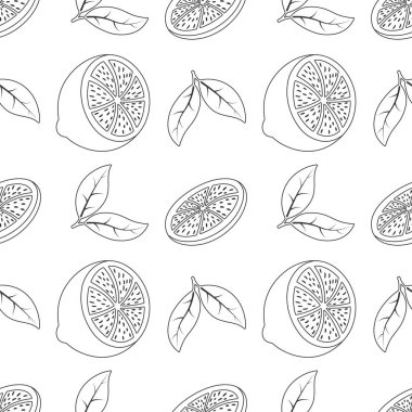 Limon dilimlerinin sonsuz tek renkli dokusu. Paketleme, amblemler, etiketler, ambalajlar için vektör çizimi. Tekrarlayan vektör dokusu.