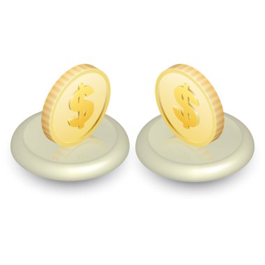 Bir düğme üzerinde dolar sikkesi simgeleri. Para. Altın sembol. İş konsepti. Tasarım için bazı 3D elementler..