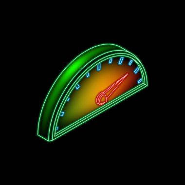 Neon hız göstergesi simgesi. İşenmiş ölçüm göstergesi. Tasarım için elementler. 3D-vektör parlayan bir illüstrasyon..