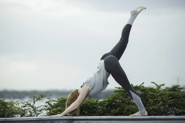 genç kadın uygulamaları yoga arka plan Nehri üzerinde