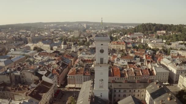 Město Panorama Shora Lvove Staré Evropské Město Radnice Chrámy Budovy — Stock video