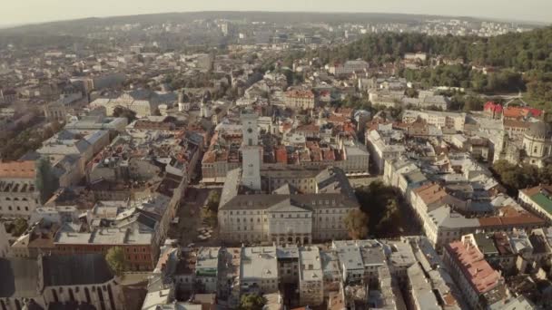 City Panorama Lviv Old European City City Hall Temples Buildings — Stock Video