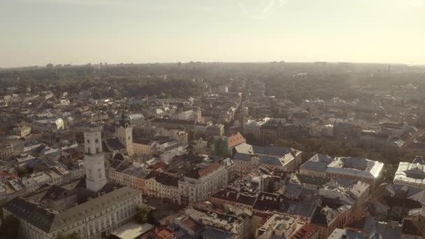 Stadens Panorama Uppifrån Lviv Gammal Europeisk Stad Stadshus Tempel Byggnader — Stockvideo