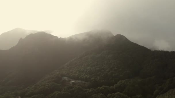 Bulutlarla Kaplı Destansı Yeşil Dağlar Tenerife Spanya — Stok video