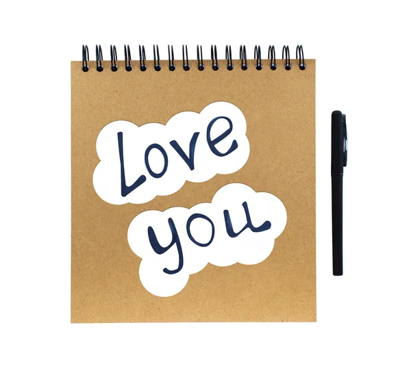 Ti amo e notebook con penna — Foto Stock