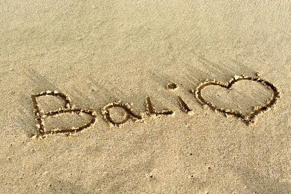 Bali beach Schrift im Sand — Stockfoto