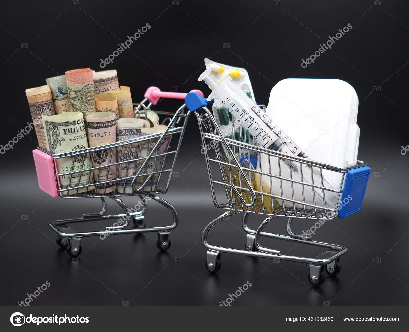 第二和第三波验尸报告左边的小推车里有美元卢布和弹琴在右边的超市购物车里有疫苗注射器药片和温度计黑色渐变后退