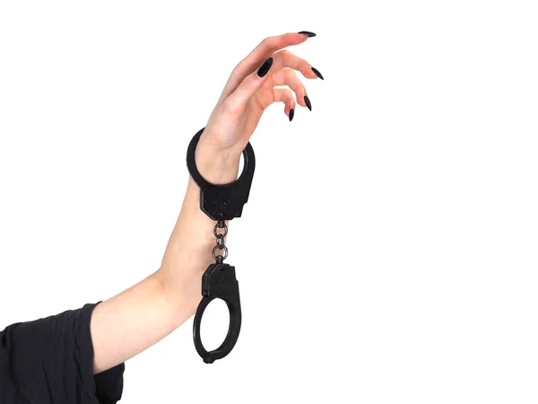 Female Hand Police Handcuffs Isolated White Background Concept Crime Punishment — Stock Photo, Image