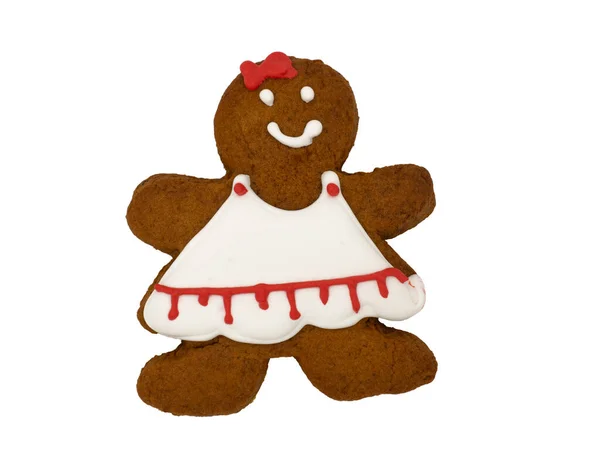 Christmas Gingerbread White Background Girl Christmas Tree Brown Homemade Cookies — Stock Photo, Image