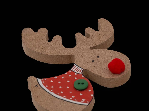 Traditionelles Weihnachtshirsch Handgefertigte Holzfigur Rotem Pullover Mit Herzen Handgefertigt Auf — Stockfoto