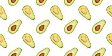 Yeşil kesim (yarım) avokado ve beyaz arka planda bir taş. Kusursuz, tekrarlayan, sonsuz bir tasarım modeli. Modern, yaz trendi yiyecek meyve duvar kağıdı.