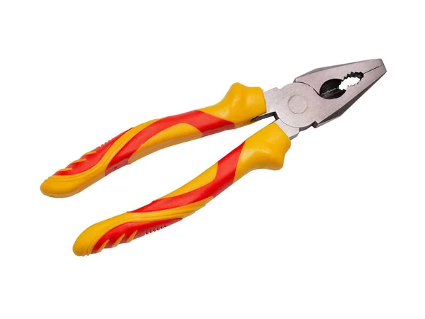 Modern New Pliers Yellow Red Rubber Handles Isolated White Background — Stock Fotó