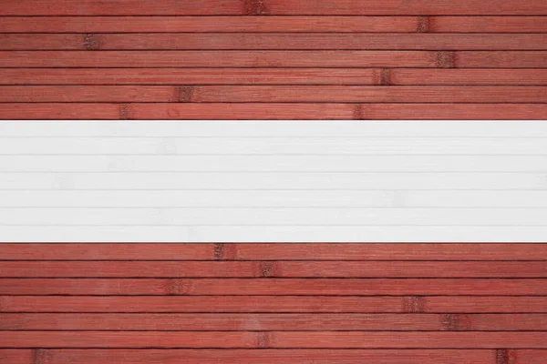 Avusturya Nın Ulusal Bayrağı Bambudan Yapılmış Ahşap Bir Duvarın Arka — Stok fotoğraf