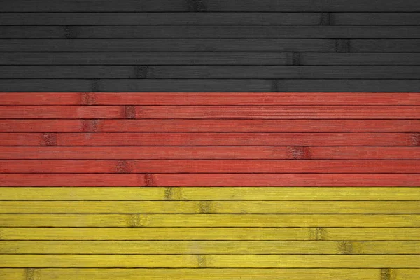 Bandera Nacional Alemania Pintada Fondo Una Pared Madera Hecha Bambú — Foto de Stock