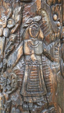 Varna, Bulgaristan, 27.02.2016: Dekoratif Ahşap oyma Bulgar folklor görüntü ile