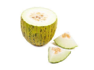 Beyaz arka plan üzerinde çocuklar de Sapo izole olgunlaşmış kavun.