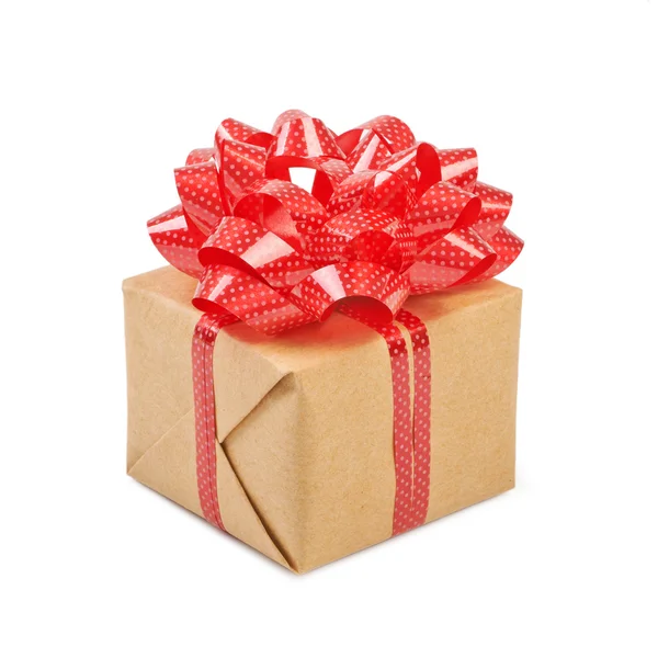 Gift box with red ribbon bow. Isolated on white — Stock Photo, Image