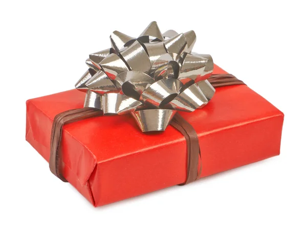 Gift box with ribbon bow. Isolated on white — Stock Photo, Image