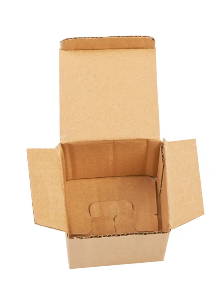 Otwarte pudełko kartonowe izolowane na białym tle — Zdjęcie stockowe