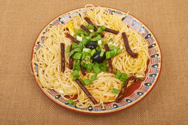 Salsicha de esparguete no saque — Fotografia de Stock