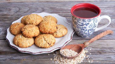 Yulaf ezmesi kurabiye lezzetli breakfast, kaşık Mısır gevreği