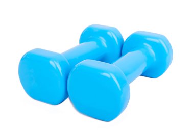Beyaz izole mavi halter ağırlık